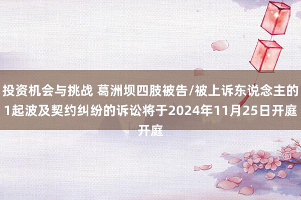 投资机会与挑战 葛洲坝四肢被告/被上诉东说念主的1起波及契约纠纷的诉讼将于2024年11月25日开庭