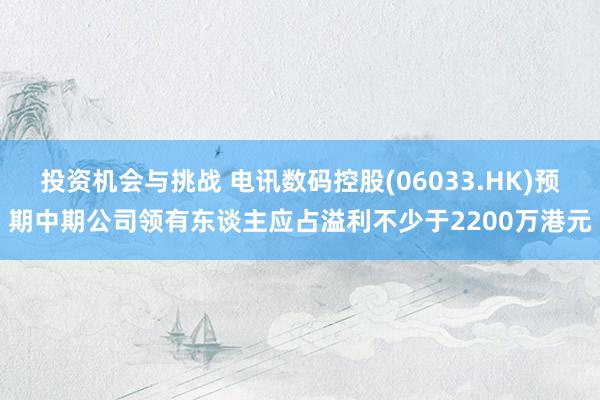 投资机会与挑战 电讯数码控股(06033.HK)预期中期公司领有东谈主应占溢利不少于2200万港元