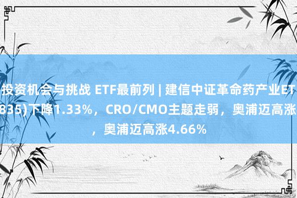 投资机会与挑战 ETF最前列 | 建信中证革命药产业ETF(159835)下降1.33%，CRO/CMO主题走弱，奥浦迈高涨4.66%