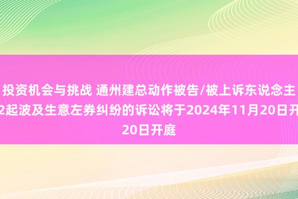 投资机会与挑战 通州建总动作被告/被上诉东说念主的2起波及生意左券纠纷的诉讼将于2024年11月20日开庭