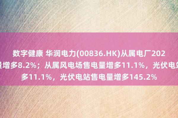 数字健康 华润电力(00836.HK)从属电厂2024年首十一个月售电量增多8.2%；从属风电场售电量增多11.1%，光伏电站售电量增多145.2%