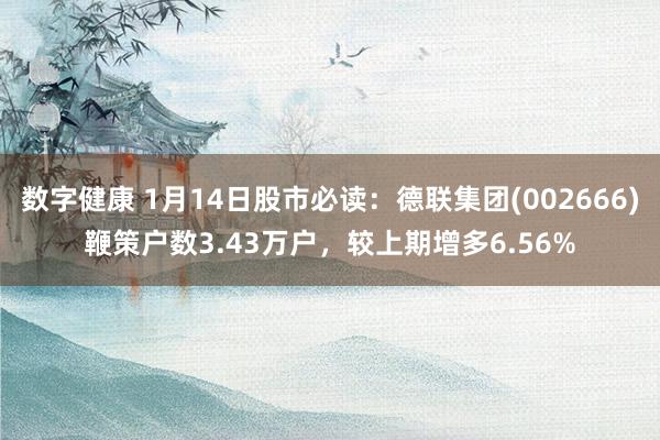 数字健康 1月14日股市必读：德联集团(002666)鞭策户数3.43万户，较上期增多6.56%