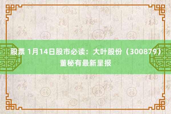 股票 1月14日股市必读：大叶股份（300879）董秘有最新呈报