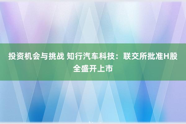 投资机会与挑战 知行汽车科技：联交所批准H股全盛开上市