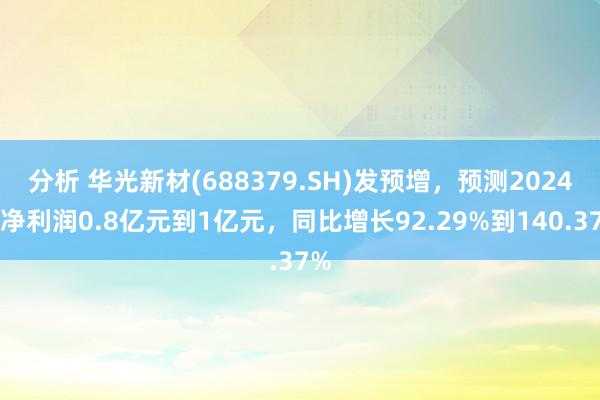 分析 华光新材(688379.SH)发预增，预测2024年净利润0.8亿元到1亿元，同比增长92.29%到140.37%