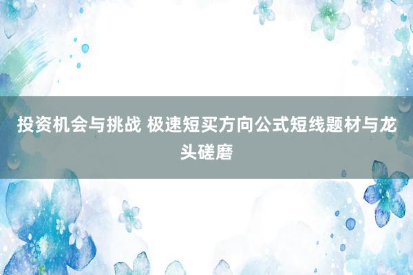 投资机会与挑战 极速短买方向公式短线题材与龙头磋磨