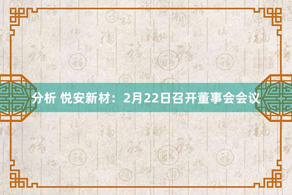 分析 悦安新材：2月22日召开董事会会议