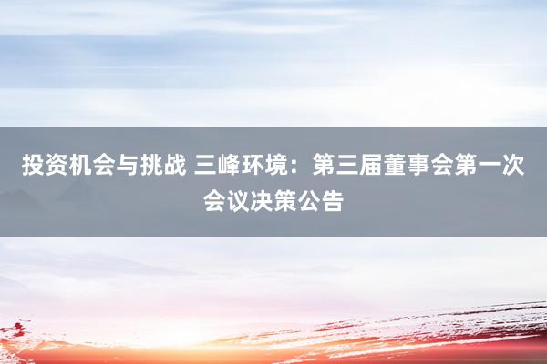 投资机会与挑战 三峰环境：第三届董事会第一次会议决策公告